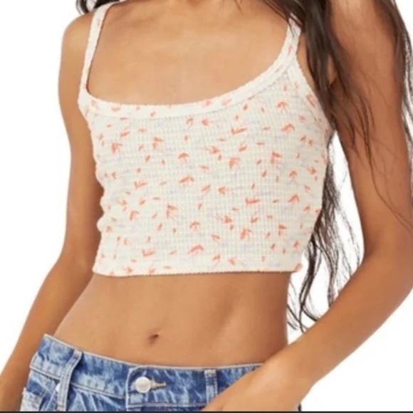 NWT FREE PEOPE One of the Girls Cami cream floral cropped tank top S - Picture 1 of 4